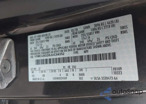 2018 Ford Escape Se z USA, uszkodzony, nr VIN 1FMCU0GD8JUC04352